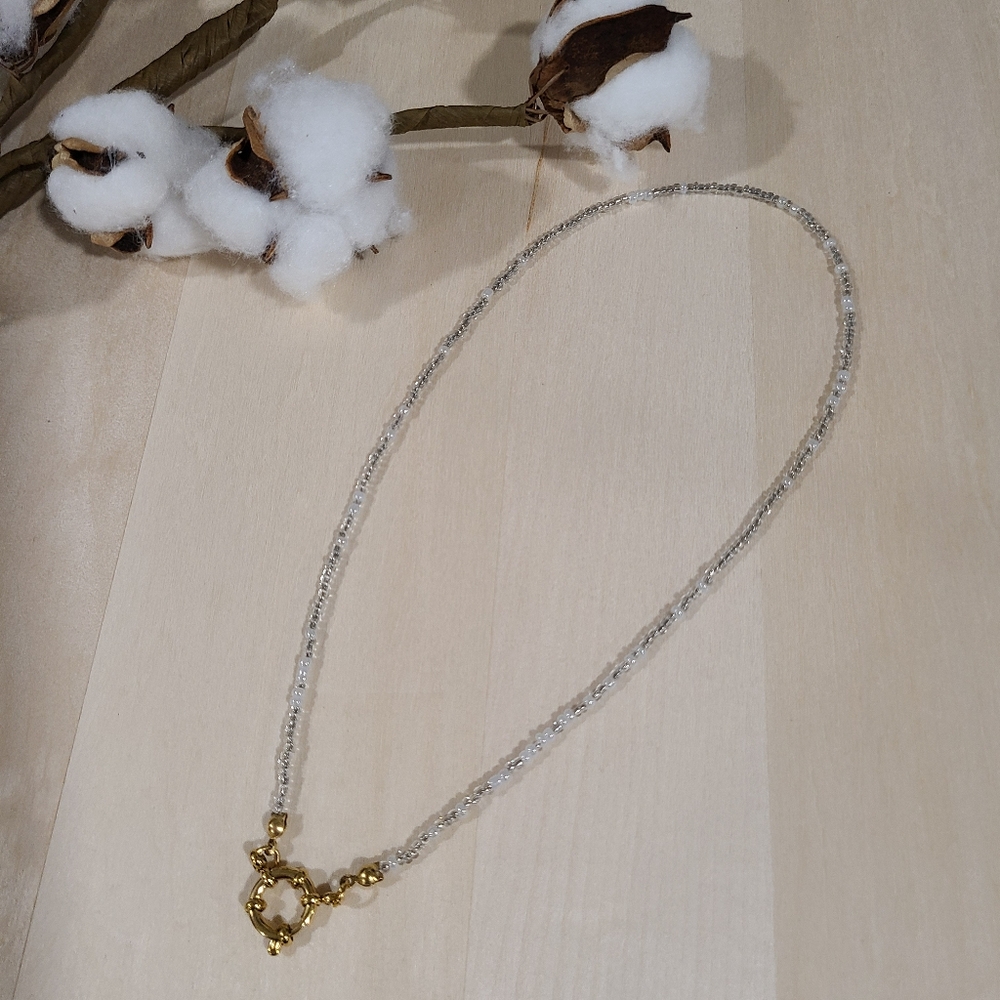 🩶🤍NEW🩶🤍 PRETTY!! SS 3MM Glass Bead Anchor Necklace in GREY,SILVER, &WHITE - Picture 12 of 13